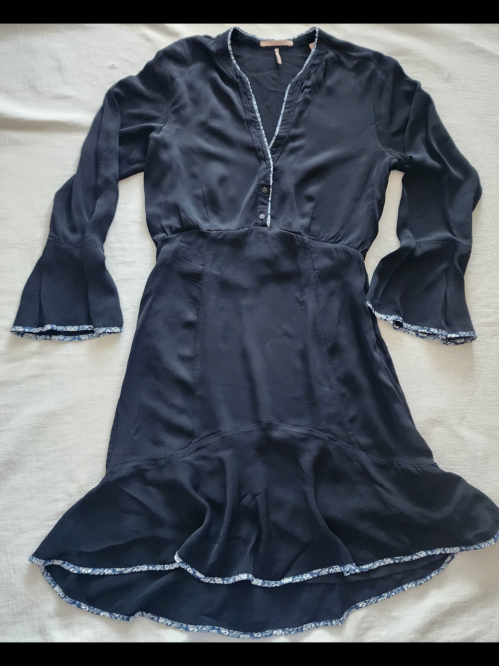 Scotch & Soda Maison Scotch Aloha Hula Black Ruffle Hem Bell Sleeve Dress S